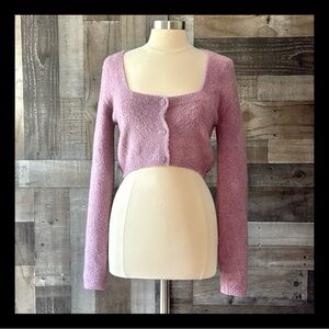 Zara purple cropped cardigan sweater medium pastel festival boho wool softgirl